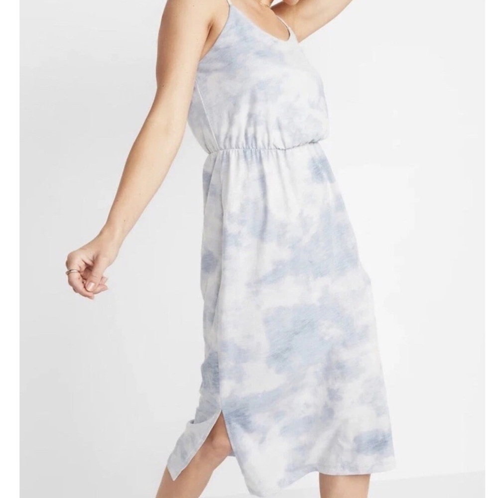 Cloudy Blue Old Navy Tie Dye Waist Defined Slub Knit Cotton Midi Slip